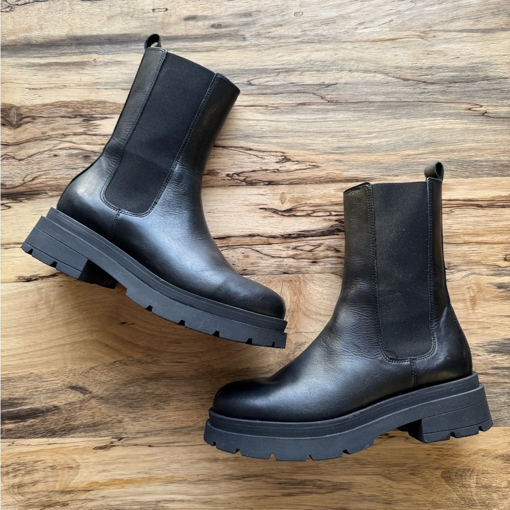 Dune London Palmz Black Leather Chunky Chelsea Boots - Size 8 women’s